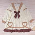 Ruffle Long-sleeve A-line Dress Khaki - One Size