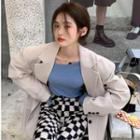 Single-breasted Blazer / Ribbed Knit Top / Checkerboard Knit Wide Leg Pants