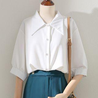 Semi Sleeve Lapel Plain Shirt