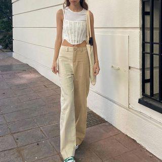 High Waist Two-tone Straight Leg Pants