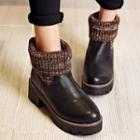Knit Panel Chunky Ankle Boots