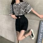 Zebra Print T-shirt / Drawstring Mini Pencil Skirt