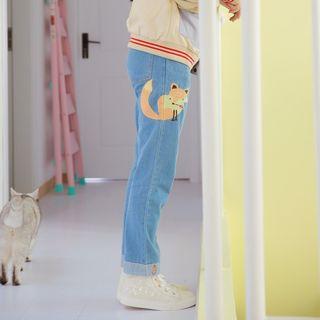 Fox Embroidery Straight-cut Jeans