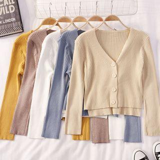 Long-sleeve Buttoned Ribbed Knit Top