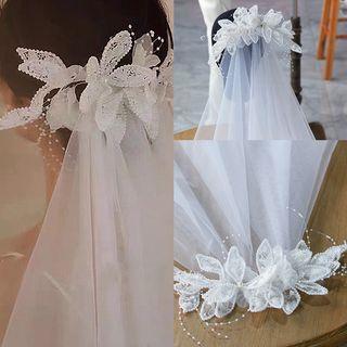 Lace Flower Wedding Veil 90cm - White - One Size