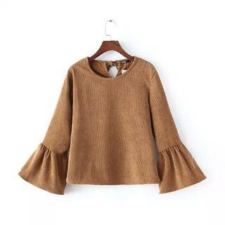 Corduroy Bell-sleeve Tie-back Top