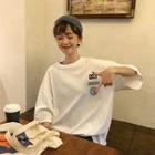 Elbow Sleeve Loose Print T-shirt / Wide-leg Pants