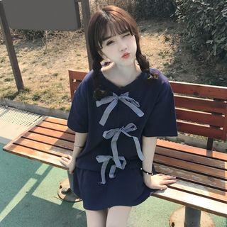 Set: Bow Short Sleeve Top + A-line Skirt