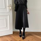 Pleather A-line Long Wrap Skirt Black - One Size