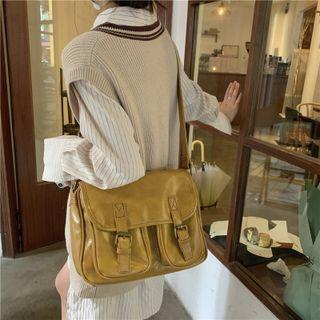 Faux Leather Crossbody Satchel Bag Yellow - One Size