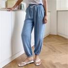 Band-waist Pocket-detail Jogger Pants Blue - One Size