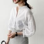 Lantern-sleeve Blouse / Mini A-line Plaid Skirt / Set