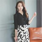 V-neck Faux-pearl Buttoned Blouse