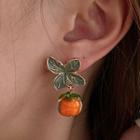Fruit Glaze Alloy Dangle Earring 1 Pair - Silver Stud - Tangerine & Green - One Size