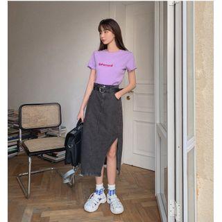 High-waist Washed Split Skirt