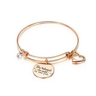 Simple And Sweet Plated Rose Gold Hollow Heart Round Pearl 316l Stainless Steel Bangle Rose Gold - One Size