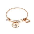 Simple And Sweet Plated Rose Gold Hollow Heart Round Pearl 316l Stainless Steel Bangle Rose Gold - One Size