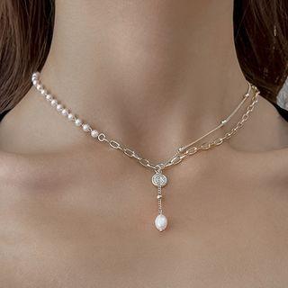 Pearl Pendant Layered Alloy Choker