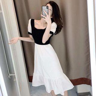 Short-sleeve Two Tone Midi Dress / Camisole Top
