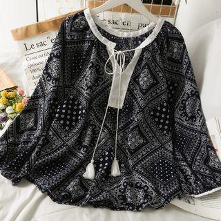 Tie-neckline Loose-fit Printed Top
