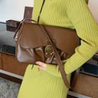 Faux Leather Shirred Buckled Crossbody Bag