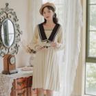 Two-tone Pleated Knit Dress
