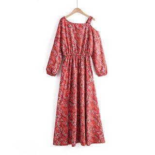 Long-sleeve Cold-shoulder Maxi A-line Dress