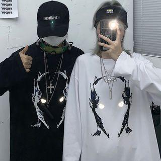Couple Matching Printed Long-sleeve Oversize T-shirt