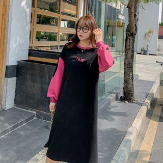 Lettering Two Tone Midi Sweatshirt Dress