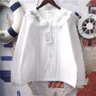 Floral Embroidered Pintuk Blouse White - One Size