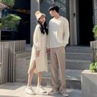 Couple Matching Cable-knit Crew-neck Sweater / Long-sleeve Midi Knit Dress