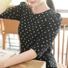 Set: Elbow-sleeve Polka-dot Top + Mini Skirt