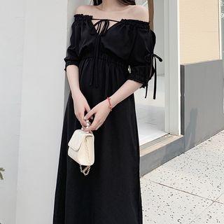 Cold-shoulder Puff-sleeve Dress