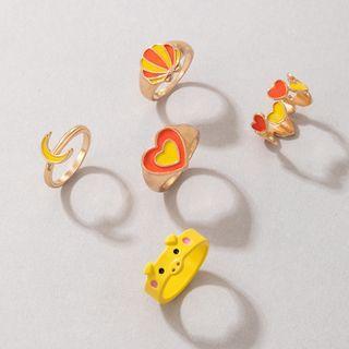 Set Of 5: Alloy Ring (various Designs) 20594 - Yellow - One Size