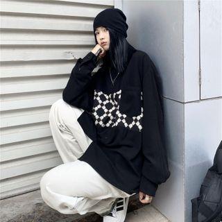 Long-sleeve Patterned Shirt Pattern - Black - One Size