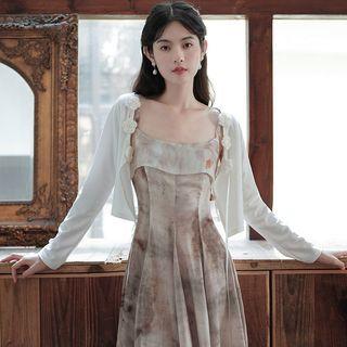 Spaghetti Strap Printed Midi Dress / Floral Cardigan / Set