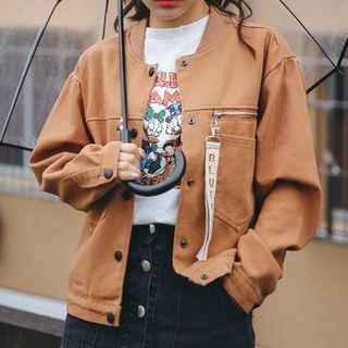 Letter Embroidered Snap Button Jacket