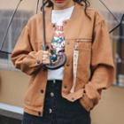 Letter Embroidered Snap Button Jacket