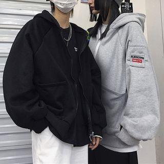 Couple Matching Letter Embroidered Hooded Zip Jacket