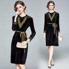 Long-sleeve Two Tone Sashed Dress