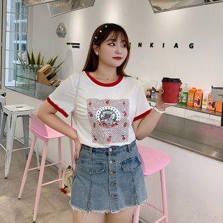 Short-sleeve Pear Print Ringer T-shirt