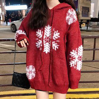 Hooded Snowflake Sweater Red - One Size