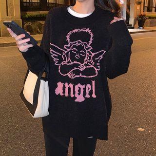 Angel Embroidered Long-sleeve Sweater