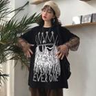 Mock Two Piece Long-sleeve Printed T-shirt Black - One Size