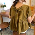 Short-sleeve Tie-back A-line Blouse