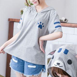 Long / Short-sleeve Cat Hooded T-shirt