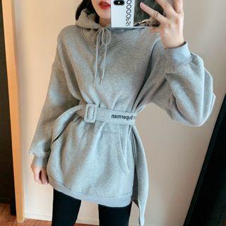 Belted Waist Hooded Sweatshirt