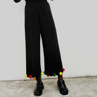 Pom Pom Detail Cropped Wide-leg Pants