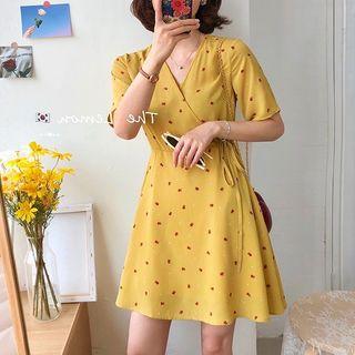 Short-sleeve Mini Floral Wrap Dress