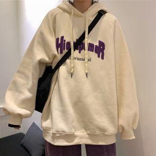 Lettering Embroidered Raglan Sleeve Hooded Sweatshirt